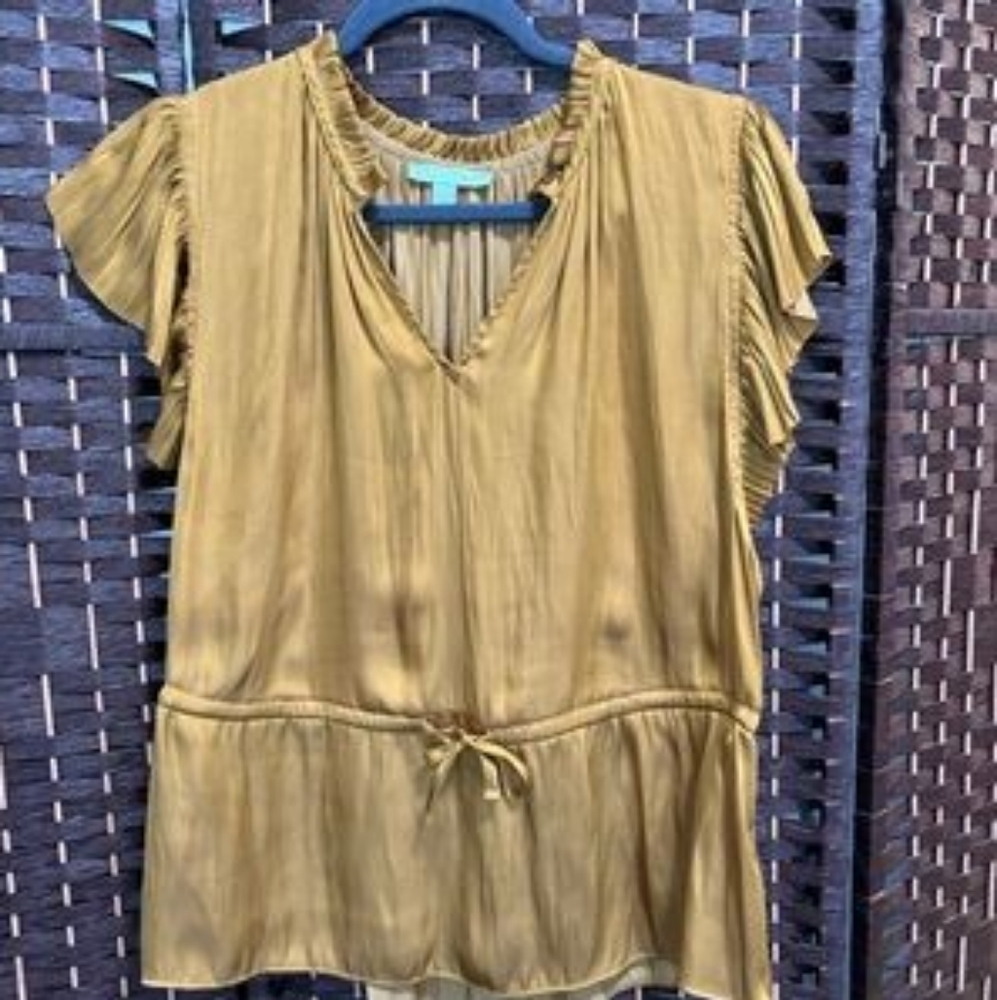 Women's Gold Ruffle Sleeve Top By Rye Glass